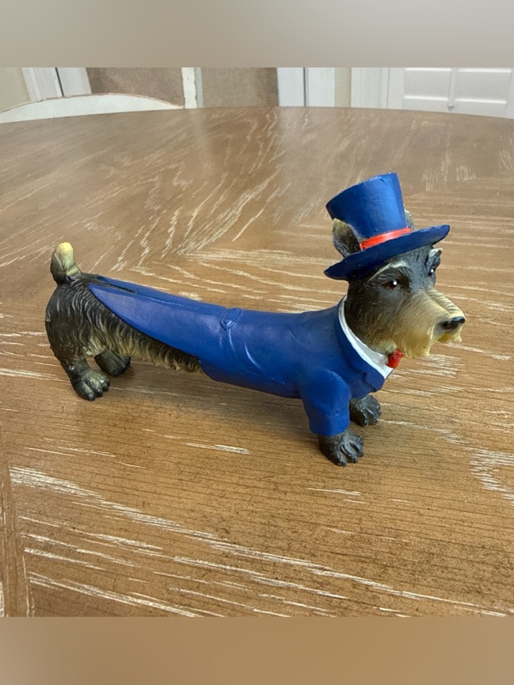 Dog Figurine Terrier Dachshund With Suit Jacket Bow Tie Top hat Outfit  Resin